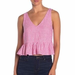 SALE 4/$30 Nordstrom ABOUND Pink and White Stripe Peplum Tank Size Extra…